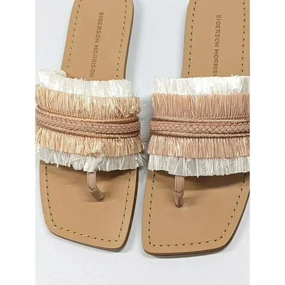 Sigerson Morrison Women's Avis Nude Raffia Thong Sandals Size 7 (MSRP $250) - Picture 4 of 9